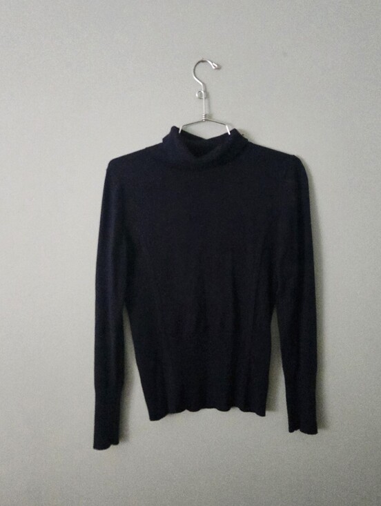 Premise Sweaters - Premise Studio Navy Blue Turtleneck Sweater – Classic Minimalist Knit Top, Small